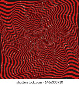 Abstract background with grunge particles. Optical illusion of distorted surface. Twisted stripes. Stylized 3d surface. Vector illustration. Great for wall art, poster, advertisement, banner 