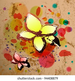 Abstract background in grunge style with flowers. Vector illustration.