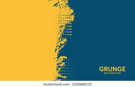 Fundo abstrato com uma textura grunge e um esquema de cores divididas de amarelo e azul-petróleo, apresentando um padrão pontilhado.