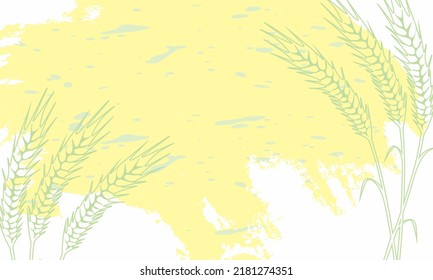 Abstract background with grunge texture and wheat spikelets, grains. Grungy background with place for text. Design for background, banner, social media post, poster, presentation, card. Vector