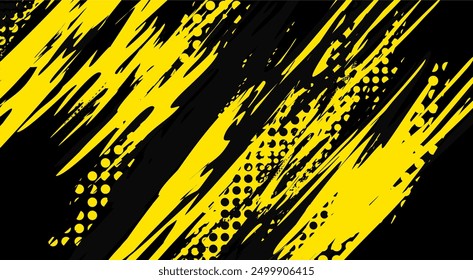 abstract background with grunge yelow brush lines and halftone