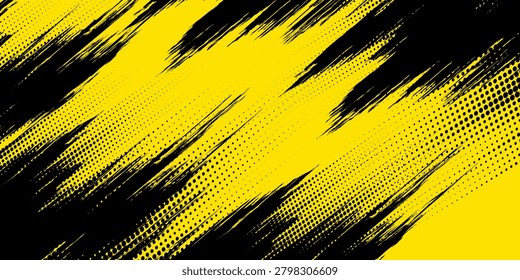 abstract background with grunge yelow brush lines and halftone