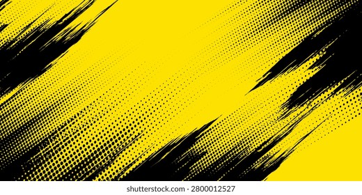 abstract background with grunge yelow brush lines and halftone