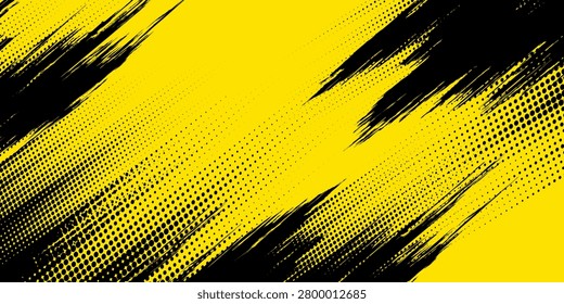abstract background with grunge yelow brush lines and halftone