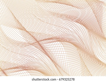 Abstract background with guilloche. Thin wavy color lines on a white background