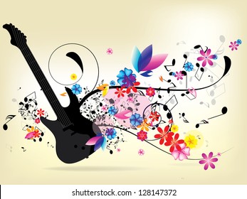 Abstract background with guitar and notes