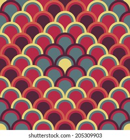 Abstract background with half circles. Seamless vector pattern. Based on traditional Japanese Embroidery Ornament Sashiko. Warm Asian motif with fish Scales.