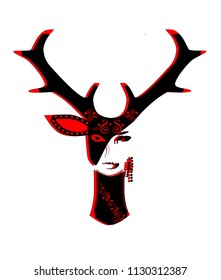 Abstract background half deer-half girl illustration vector, red and black color 