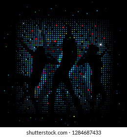 Abstract background halfton with dancing girls. Vector