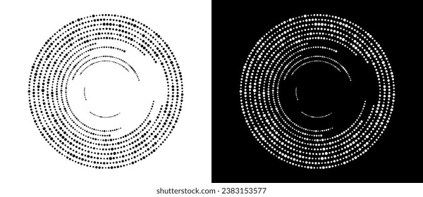 Abstract background with halftone dots in circle. Art design circle as logo or icon. A black figure on a white background and an equally white figure on the black side.