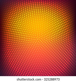 Abstract background with halftone effect. Circles in red and orange color on bright blurred background