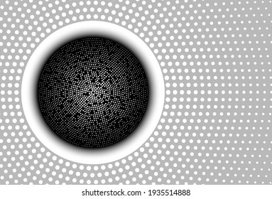 Abstract background with halftone geometric circles, shapes. Interesting grey mosaic design. 3D geometric background with colored dots