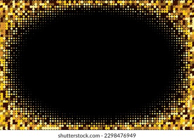 Abstract background of halftone golden dots on dark background, design element