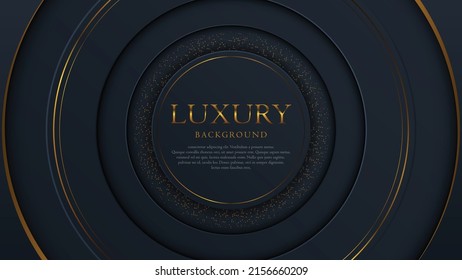 Fondo abstracto de un gradiente de medio tono. Decoración lujosa, motivos dorados. Estilo geométrico moderno. Un lugar redondo para el texto. Concepción elegante. Plantilla de color negro y oro, banner mínimo.