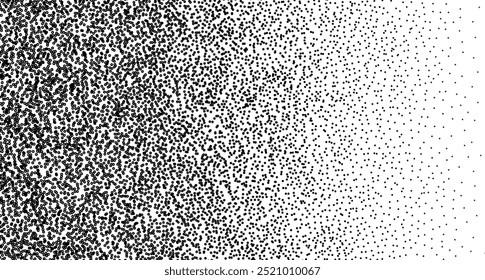 Fondo Abstractas con efecto de punto arenoso de medio tono. Fondo con textura monocromática sucia y sucia. Fondo de pantalla con puntos negros para la portada del álbum. Ilustración vectorial retro como con óxido