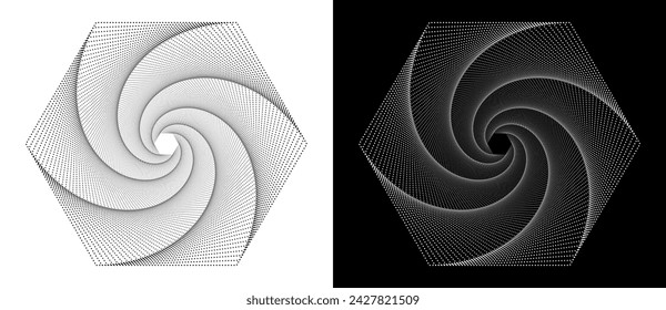 Abstract background with halftone hexagon. Art design logo or icon. A black figure on a white background and an equally white figure on the black side.