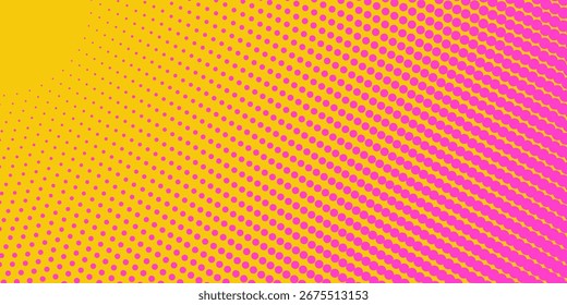 Abstract background with halftone pattern in neon colors. Pink gradient texture with geometric ornaments. Design template for flyers, banners, covers, and posters. Eps10