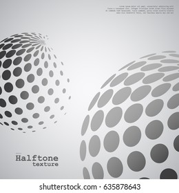 Abstract background of the halftone spheres in grayscale color