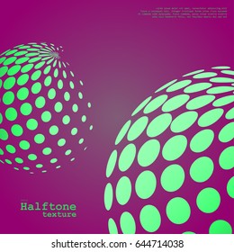 Abstract background of the halftone spheres in green color