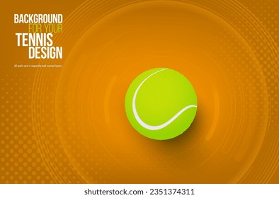 Fondo abstracto con textura a medio tono, círculos y pelota de tenis. Plantilla para su diseño deportivo. Ilustración vectorial.