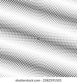 Abstract background of halftone triangles. Diagonal waves in circles with triangles.