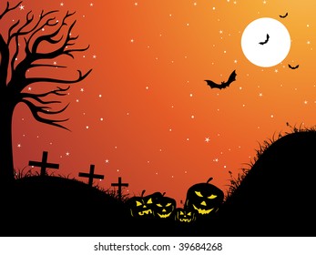 abstract background with halloween pumpkin, dead tree