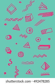 Abstract background. Hand draw colorful geometric elements for your design. Memphis style. Vector illustration. Cool modern illustration.