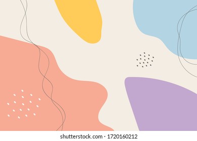 Abstract background. Hand drawing various shapes and doodle objects. Trendy modern contemporary vector illustration. Every background is isolated. Pastel color