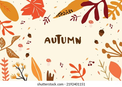 Abstract background with hand drawn autumn leaves for advertising social media banner