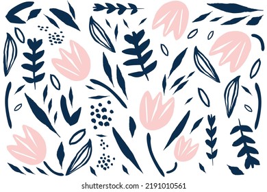 Abstract background with hand drawn botanical elements for wallpaper, cards, banners, social media, advertising