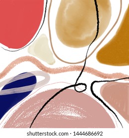 Abstract background. Hand drawn different shapes and doodle objects. Contemporary modern trendy vector illustration. Design for wall art, poster, card, print, postcard. 