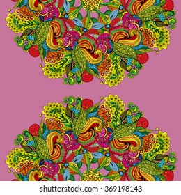 Abstract background with hand drawn flower pattern. Tropical motifs. Template for design greeting cards, greetings, background, packing, cover.