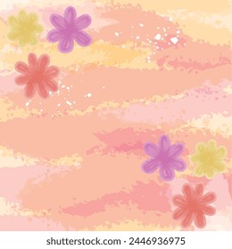 Abstract Background with Hand Drawn Flowers, Vector Illustration, Spring Art