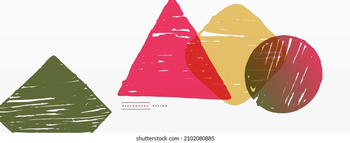 Antecedentes abstractos. Forma geométrica dibujada a mano - cuadrado, círculo y triángulo. Plantilla de concepto de negocio de la artesanía para papel de pared, banner, fondo o aterrizaje