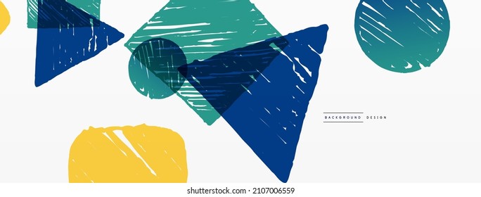 Antecedentes abstractos. Forma geométrica dibujada a mano - cuadrado, círculo y triángulo. Plantilla de concepto de negocio de la artesanía para papel de pared, banner, fondo o aterrizaje
