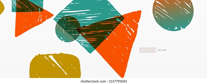 Antecedentes abstractos. Forma geométrica dibujada a mano - cuadrado, círculo y triángulo. Plantilla de concepto de negocio de la artesanía para papel de pared, banner, fondo o aterrizaje