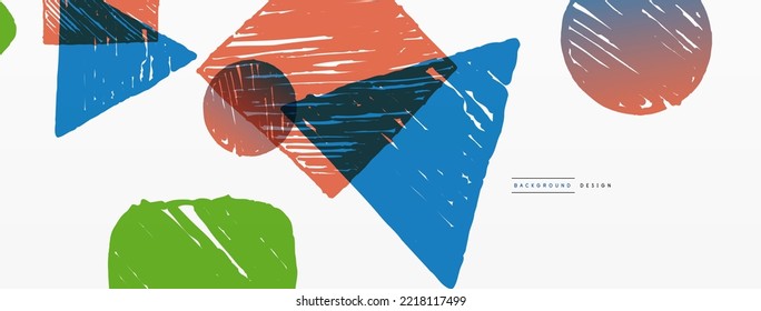 Antecedentes abstractos. Forma geométrica dibujada a mano - cuadrado, círculo y triángulo. Plantilla de concepto de negocio de la artesanía para papel de pared, banner, fondo o aterrizaje
