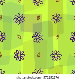 Abstract background with hand drawn leaves and flowers. Seamless pattern. Vector graphics.