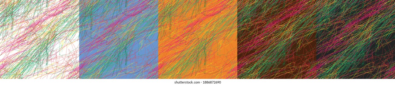 Fondo abstracto con líneas dibujadas a mano. Textura gruesa. Patrón sin foco. Imagen vectorial. Establecer.