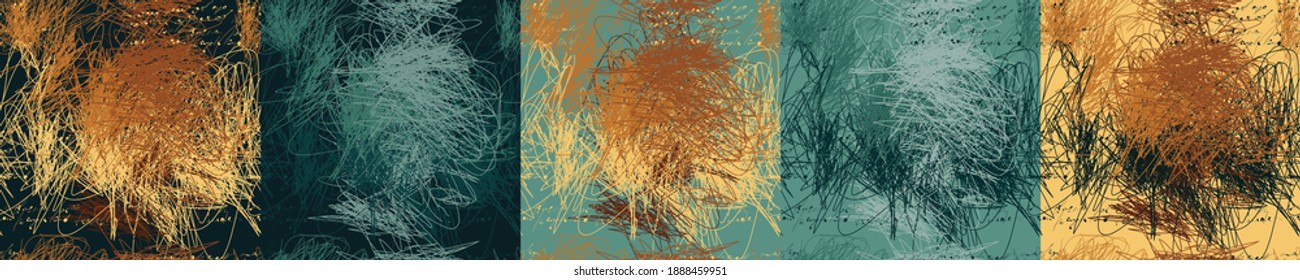 Abstract background with hand drawn lines. Grunge texture. Seamless pattern. Vector image. Set.