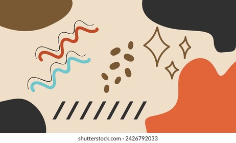Fondo abstracto con formas y líneas orgánicas dibujadas a mano. Ilustración vectorial.