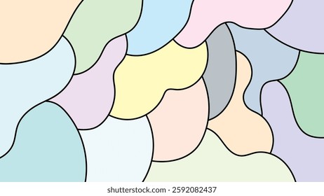 ABSTRACT BACKGROUND HAND DRAWN ORGANIC SHAPES WITH LINES. PASTEL COLOR FLAT DESIGN VECTOR TEMPLATE FOR WALLPAPER, COVER DESIGN