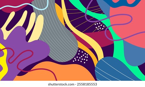 ABSTRACT BACKGROUND WITH HAND DRAWN SHAPES COLORFUL FLAT DESIGN VECTOR TEMPLATE FOR WALLPAPER, COVER DESIGN