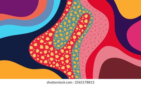 ABSTRACT BACKGROUND WITH HAND DRAWN SHAPES COLORFUL FLAT DESIGN VECTOR TEMPLATE FOR WALLPAPER, COVER DESIGN
