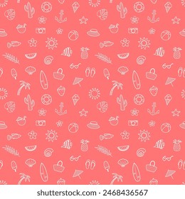 Abstract background with hand drawn summer icons. Seamless pattern. Vector illustration