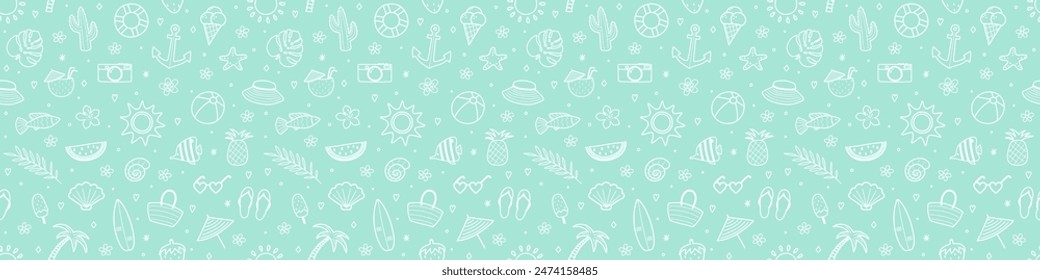 Abstract background with hand drawn summer icons. Seamless pattern. Vector illustration