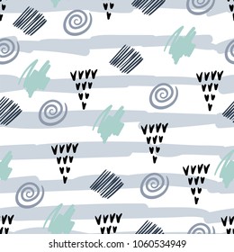 Abstract background with hand drawn textures, memphis style. Seamless pattern. Sani sabi minimal style. Universal card, pastel colors. Retro design, fashion art with stripes