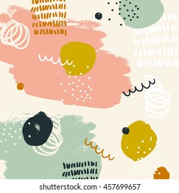 Abstract background with hand drawn textures, memphis style. Universal card, pastel colors. Retro design, fashion art