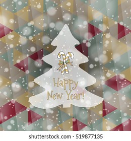 Abstract background with hand drawn tree and christmas decoration. Holiday background. Texture for New Year and Christmas.