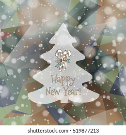 Abstract background with hand drawn tree and christmas decoration. Holiday background. Texture for New Year and Christmas.